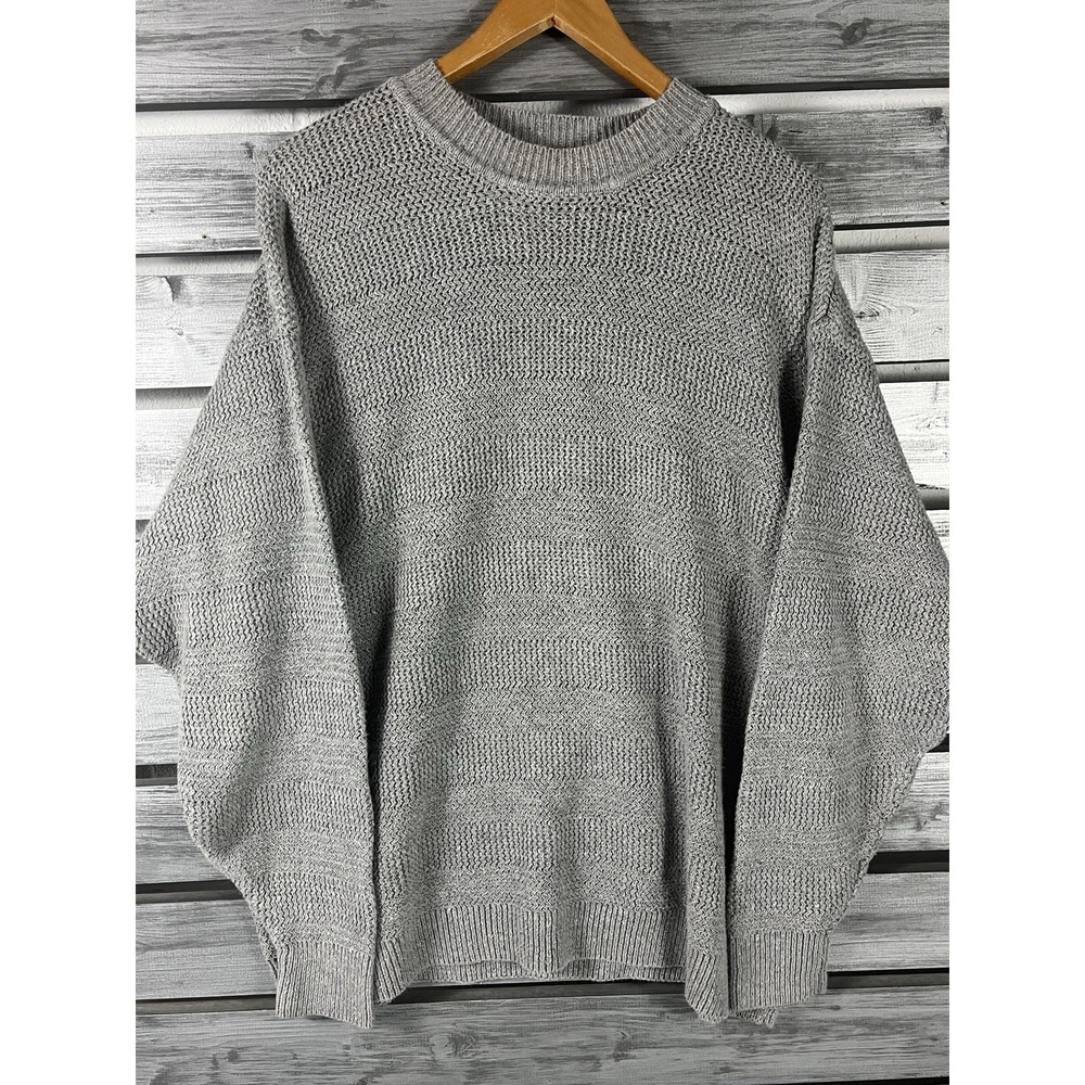 Vintage 90s Structure Sweater Mens XL Gray Crewneck Cotton/Ramie Long Sleeve - Picture 1 of 6